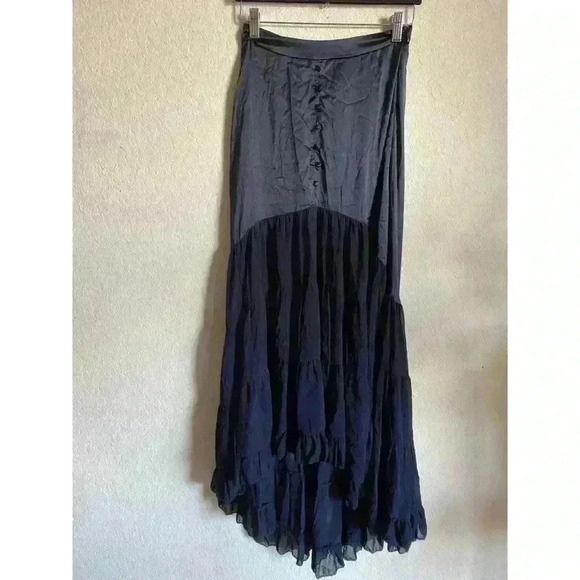 ASOS Drop Waist Maxi Coquette Skirt Ruffle\Pleated Detail In Navy Blue Size 0 - Picture 2 of 10